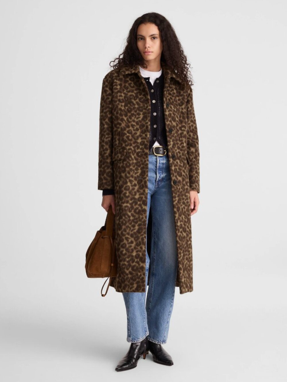 Single-Breasted Coat in Brushed Leopard Print